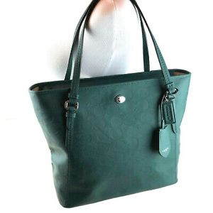 SOLD-COACH Hunter Green Embossed Tote Purse